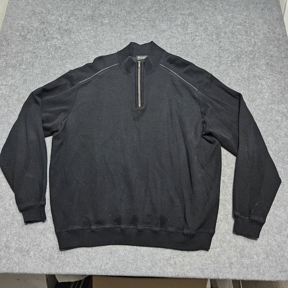 St Croix Sweater Men XXL Ribbed Textured 1/4 Zip Pullover USA Black Cotton Blend